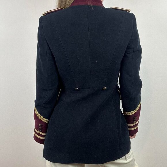 ZARA Velvet Military Jacket Navy Blue Velour Blazer Coat Rare - Picture 9 of 16